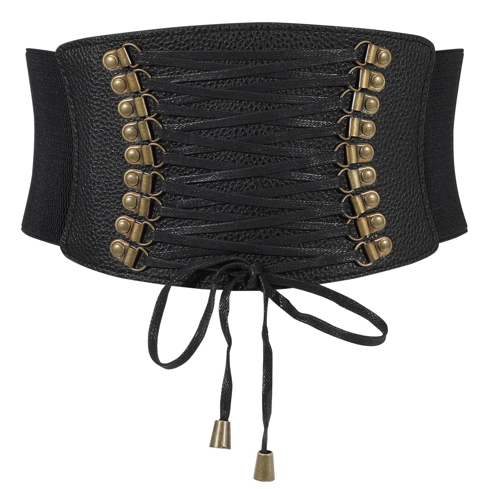 2673 Women Elastic Corset Waist Belt Vintage Stretch Wide Lace Up